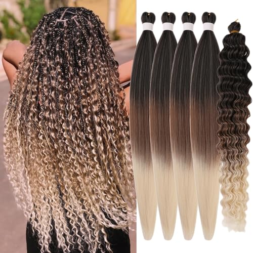 Ombre Brown Blonde Braiding Hair Pre Stretched Hypoallergenic Boho Hair for Braiding Synthetic Knotless Ez Braid Itch Free Crochet Boho Braids Color 1B/30/613