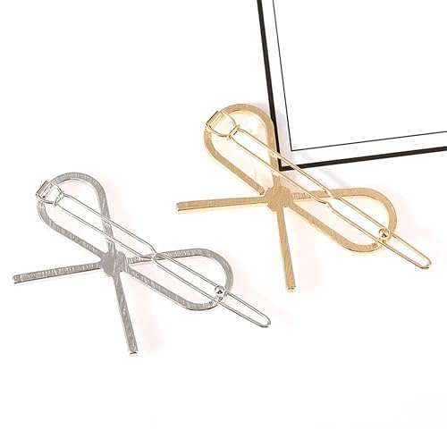 Miniatura 5 de 4 pinzas para el cabello simples doradas y plateadas, pinzas de metal con forma de lazo para el cabello, accesorios para el cabello para mujeres y