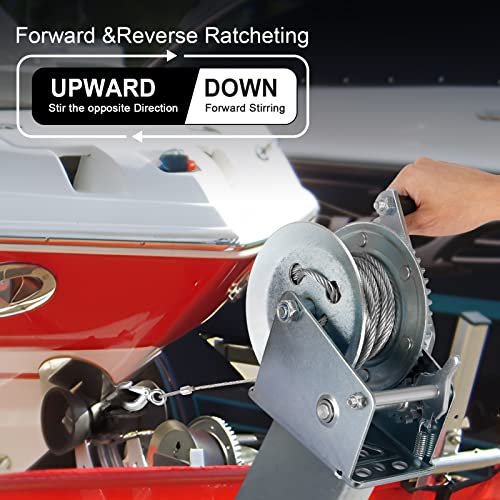 Image of Heavy Duty Hand Winch, Hand Crank Strap Gear Winch with Steel Wire, Manual Operated Corrosion Resistant ATV Towing Winches (1200lbs)