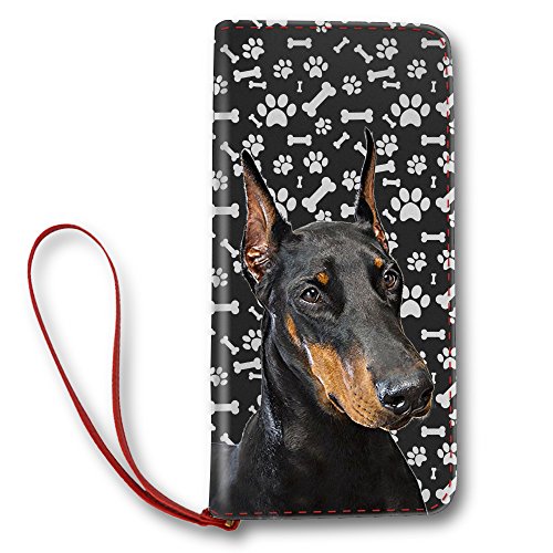 NIWAHO Dog Mom Gifts - Doberman Pinscher Dog Paw Printed Wallet for Women Leather Long Clutch Purse