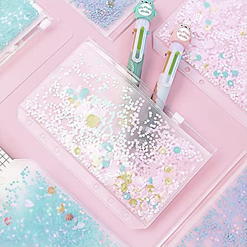 12 Stück A5 Binder Reißverschluss Prospekthüllen A5 Größe 6 Löcher Binder Taschen Durchscheinende aus Kunststoff Wasserdicht Zip Verschluss Lose Blatt Taschen für Dateien Dokumente Notizbücher Karten