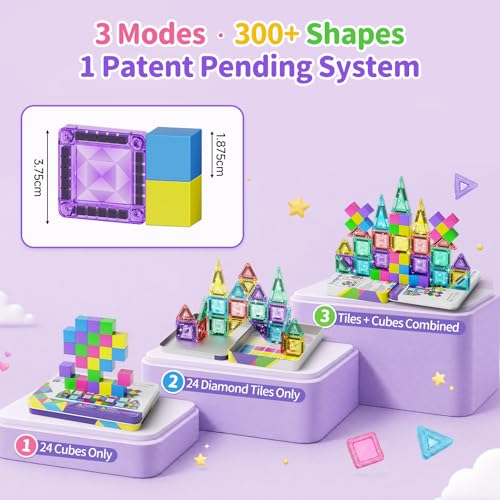 Image of Travel Magnetic Tiles Building Set STEM Educational Building Toys | 48 PCS Transparent 3D Magnetic Blocks with Construction Board for Boys & Girls Ages 3-8 (3 in 1 Compatible)