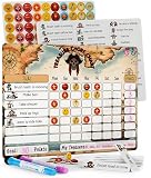 Mimi Doodle Magnetic Chore Chart for Kids – 16x12 Dry Erase Daily Responsibility Board for Fridge with 39 Chore tabs, 100 Reward Stickers – Behavior Chart for Kids at Home – Pirate Theme