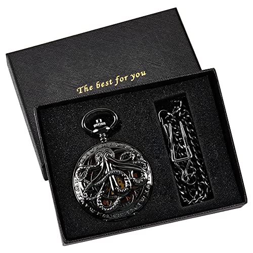 Image of Hand Winding Hollow Roman Numerals Mechanical Pocket Watch Steampunk Mens Watches