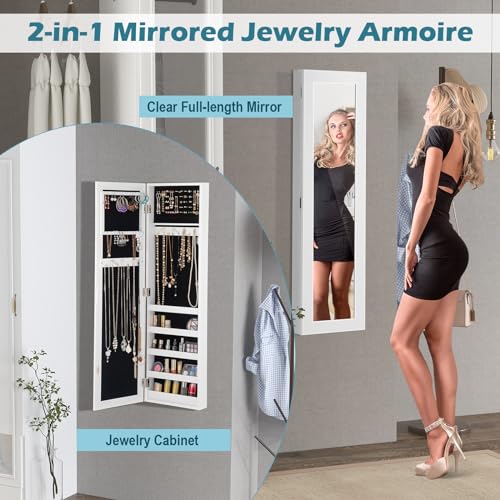 Loko LKS10084JAJV Mirrored Jewelry Armoire, Wall/Door Mounted Jewelry Cabinet thumb #6