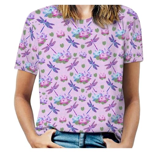 T-shirt imprimé libellule coloré pour femme en grande taille XL