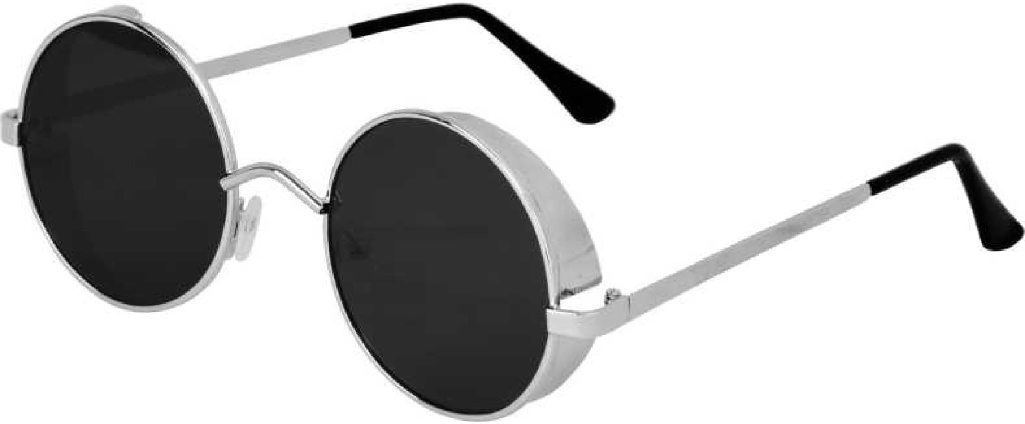 Unisex black round sunglasses-image-10