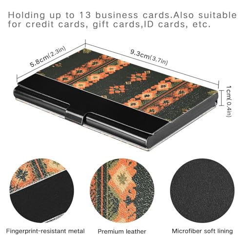 KLL Cottage Style Flower Orange and Dark Green Slim Pocket Business Card Holder with Leather and Stainless Steel Card case Holder for Business Meeting Use tarjetero para Hombre3