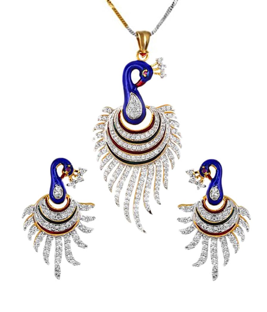 youbella Jewellery CZ Designer Peacock Pendant Set with Chain-picture-17