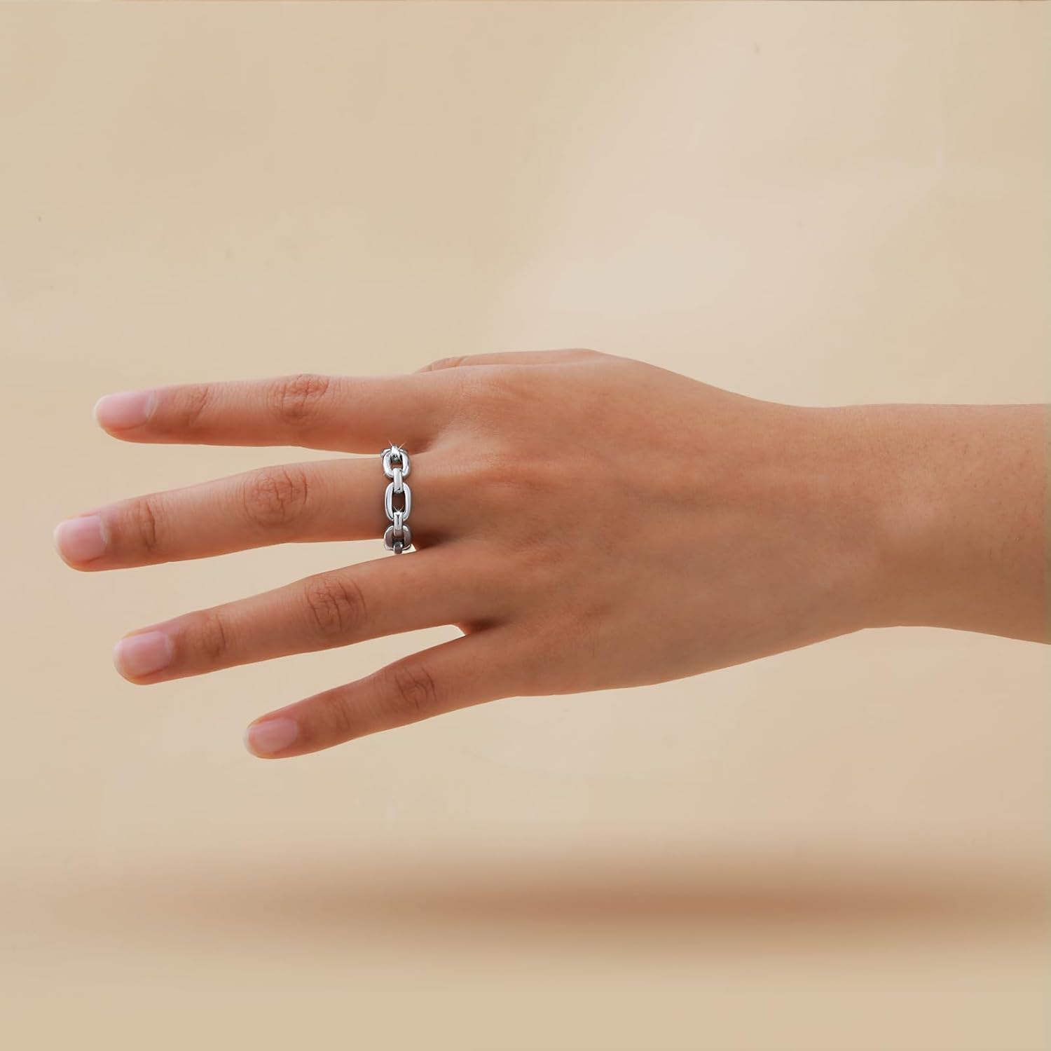 VNOX 18K Gold Plated/Silver Stainless Steel Cuff Link Ring for Women - Image 3