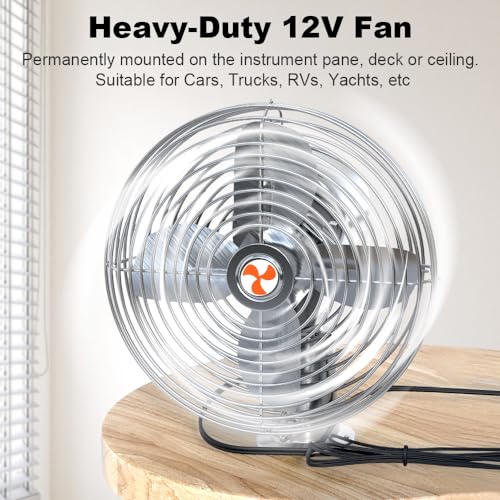 Heavy Duty 12V 6" All-Metal 2-Speed Fan, RV, Truck & Car Cigarette Lighter Cooling Fan, Circulates Air (6FT Cord)