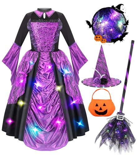 Disfraz de bruja para niñas 3-10 años con luces miniatura 1