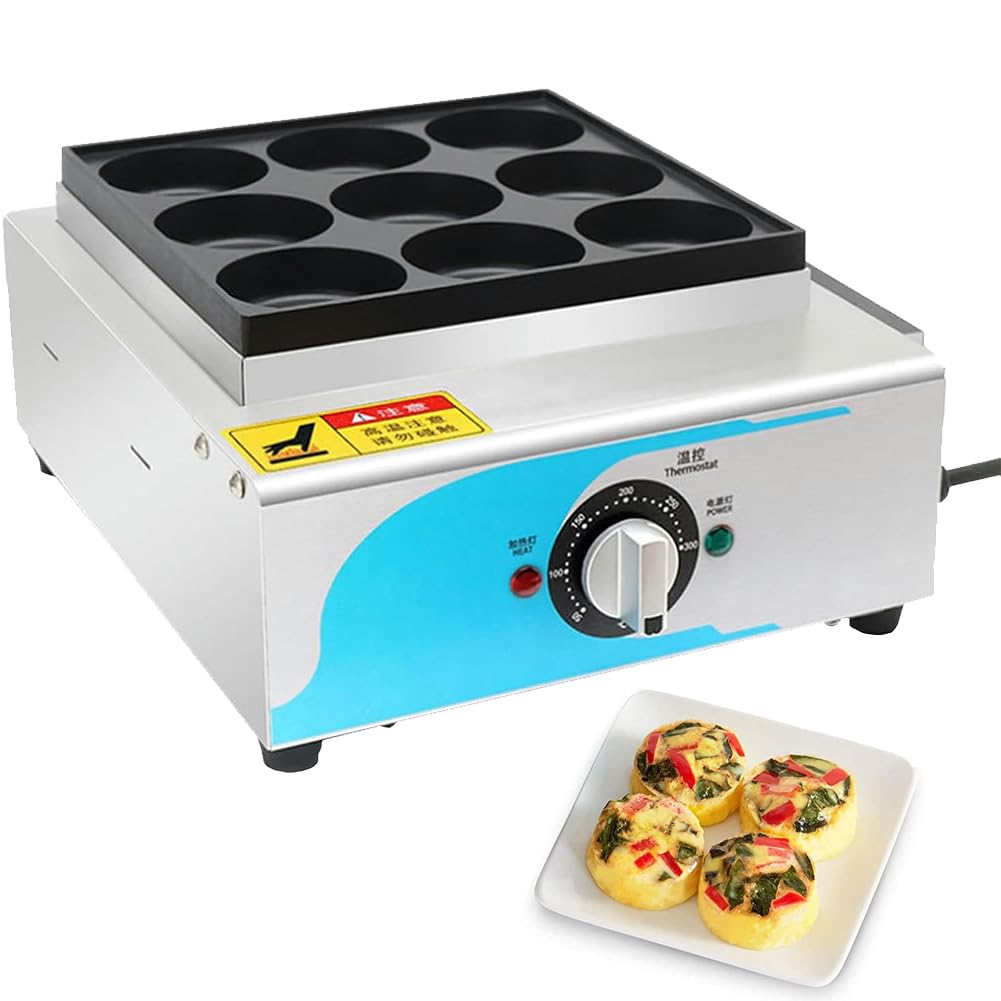 AYCDL 9 Hole Egg Burger Machine, Commercial Electric Heating Red Bean Cake Machine, 50-300℃ Safe Temperature Control Rapid Heating, Non-stick Omelette Maker, for Fried Eggs Burger Omelet