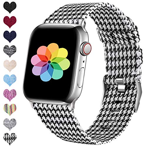HUMENN Compatible con de Apple Watch Correa 38mm 40mm 42mm 44mm, Banda de Tela Tejida de Repuesto, Pulsera Deportiva de Nylon para iWatch Series 5 4 3 2 1, Rejilla Blanca 42mm/44mm