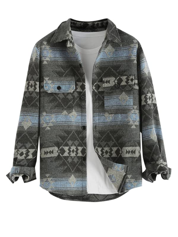 Image of ZAFUL Unisex Plaid Flannel Shirt Jacket Button Down Long Sleeve Pocket Coat Outwear | Mens Fall Clothes Lightweight Long Sleeve Button Down Flap Pocket Jacket Tops for Fall&Winter 2026