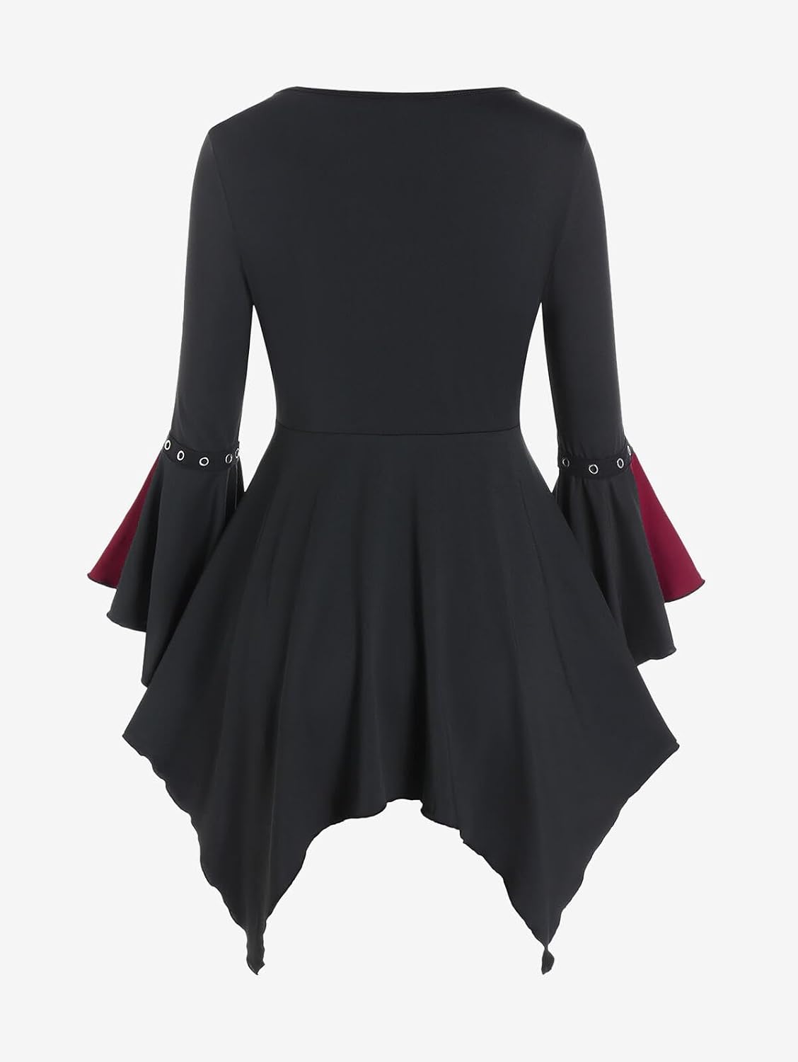ROSE GAL Rosegal Women Plus Size Gothic Flare Sleeves Lace-up Two Tone Handkerchief Tee Halloween Costume Bell Sleeves Top