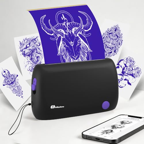 Image of 4-inch Mini Thermal Printer, Portable Thermal Tattoo Transfer Machine, Bluetooth Connection, Compact and Portable, Suitable for Travel,Parties, and Beginners, Comes with 5 Tattoo Transfer Papers