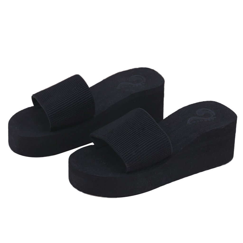 Groomy Women's Black Sandals, Summer Soft Wedge Sandals Thong Flip Flops Flat Platform Slippers Beach – – 36