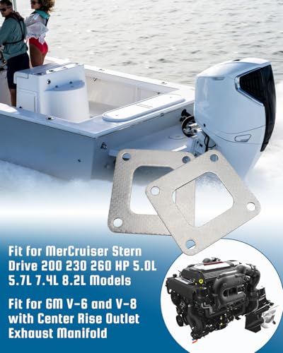 Image of Exhaust Manifold Gasket Fit for MerCruiser Stern Drive 200 230 260 HP 5.0L 5.7L 7.4L 8.2L Models, Fit for GM V-6 & V-8 with Center Rise Outlet Exhaust Manifold