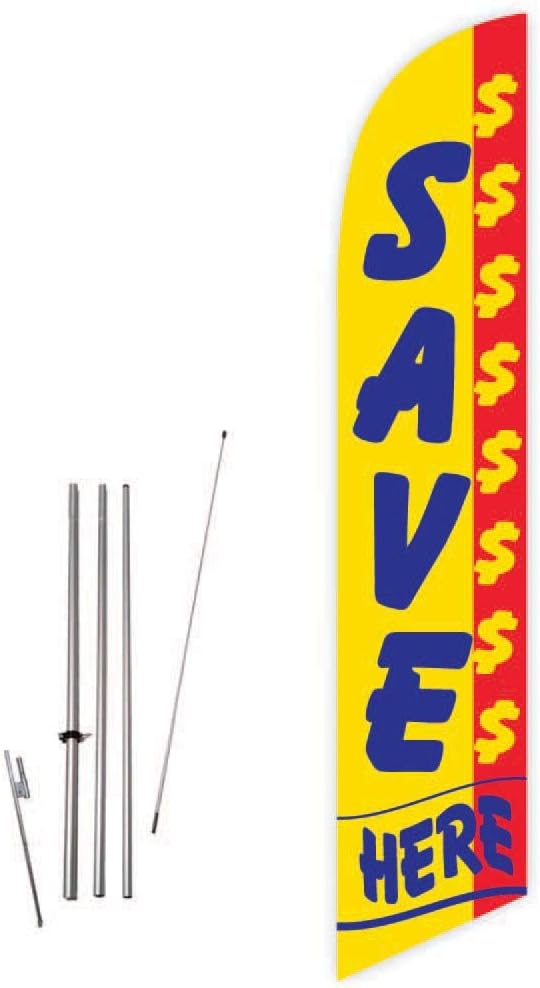Save $$$$ Here (Yellow/Red) Feather Flag with Complete 15ft Pole kit and Ground Spike