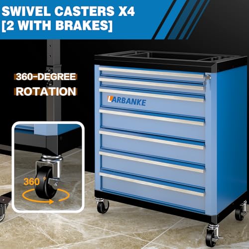 LARBANKE 7-Drawer Rolling Tool Chest with Lock&Keys and Swivel Casters,Tool Chest with Multi-Sizes Drawers and Multifunctional Countertop,Special Connect Rods for Connection with 5-Drawer Tool Cabinet - Image 6