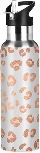 Rose Gold Leopard Spots Stainless Steel Vacuum Insulated Water Bottle 32 Oz, BPA-Free Sport Water Bottle Insulated Leakproof Water Bottles