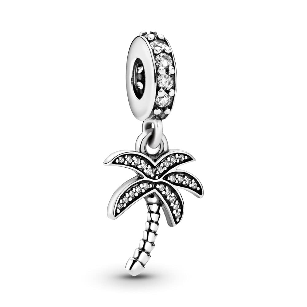 Palm Tree Dangle Charms 925 Sterling Silver Tree Pendant with Cubic Zirconia for Bracelets
