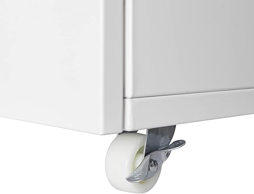 Miniatura 6 de DSHADE Soporte blanco para impresora, archivador de acero, mesa rodante resistente con almacenamiento de muebles de oficina con 2 puertas y ruedas,