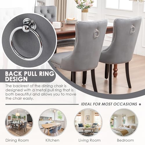 Image of Velvet Dining Chairs, Tufted Kitchen & Dining Room Chairs, Grey, Set of 2