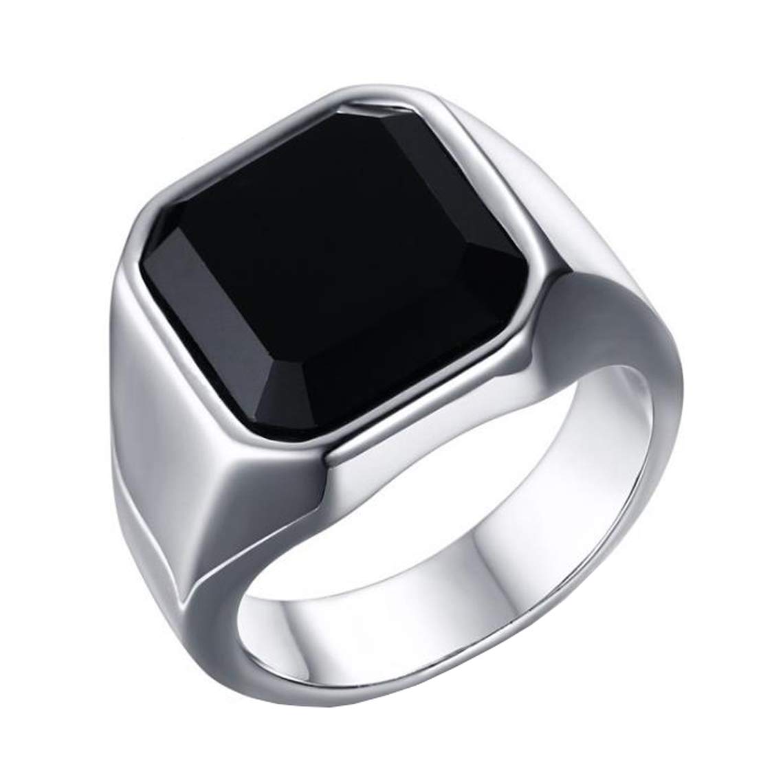 HIJONES Anillo de Circón Negro para Hombre Acero Inoxidable