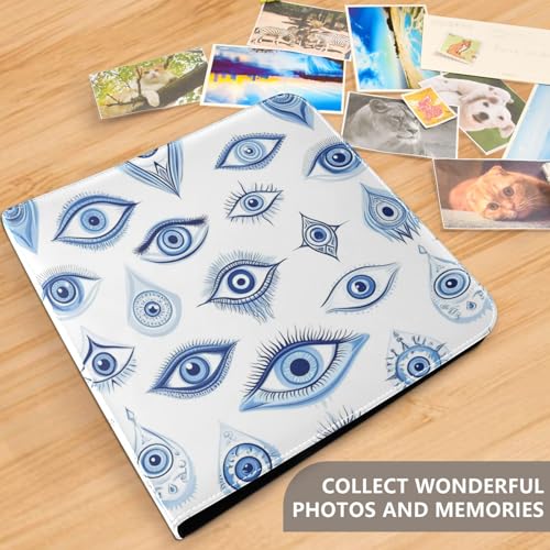 Álbum de fotos Scrapbook DIY adhesivo azul con ojos turcos, 3 anillos y 40 páginas de 8x10 para recuerdos miniatura 5
