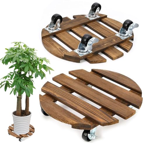 BOUFEIDA Porte Plante a roulettes, Lot de 2 Support Plante Roulette 30x30cm, Supports de Pots de Fleurs à roulettes, Plateau a Roulette Capacité de 100KG, Plateau...