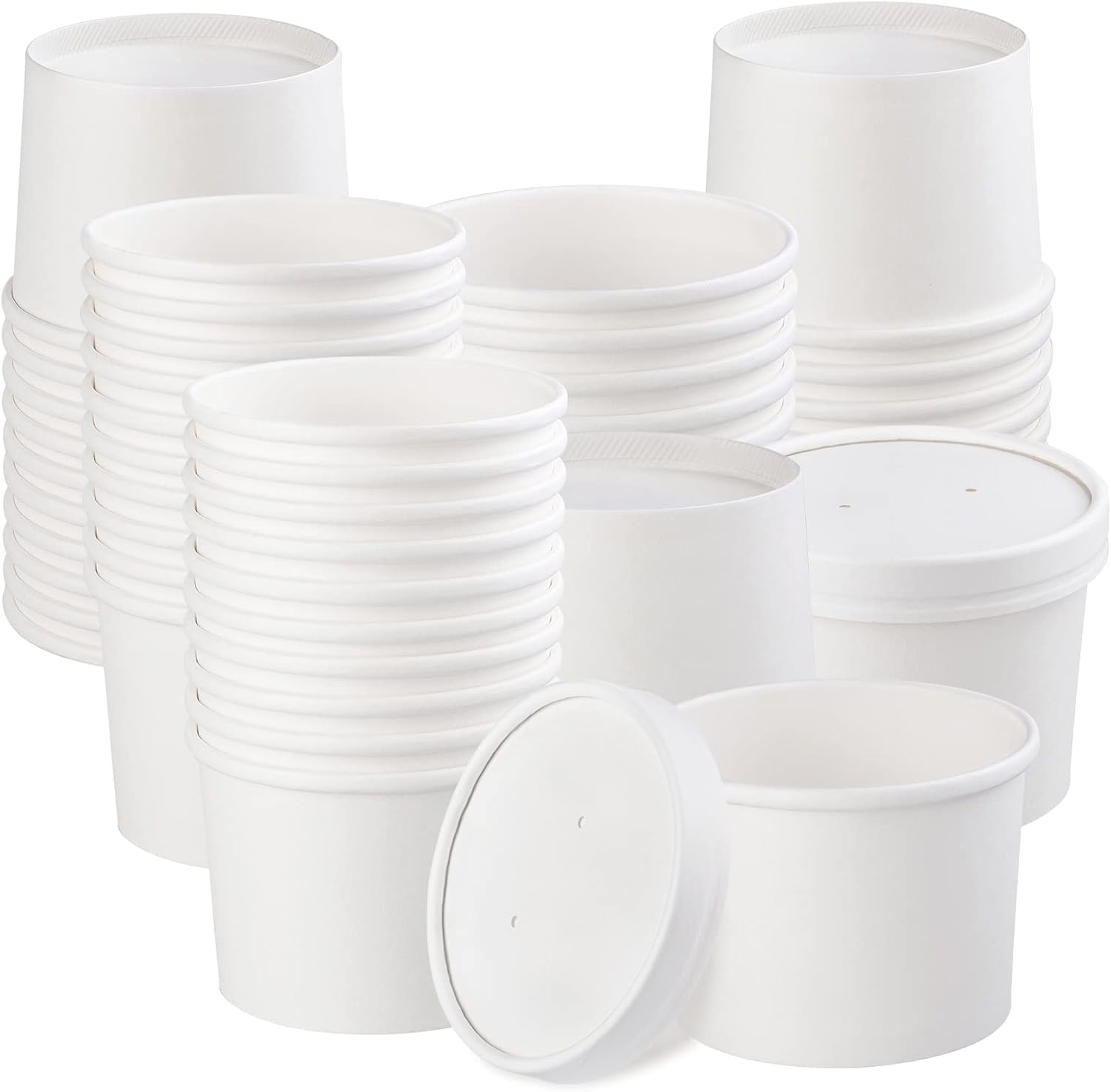 BALDCC 50 Pack 12 oz White Soup Containers with Lids, Paper Ice Cream Cups with Lids