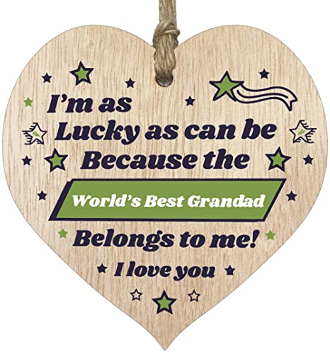 Image of Gifts For Grandad Wooden Heart Plaque, Light Wood Sign,Grandad Birthday Gifts for Him, Worlds Best Grandad Hanging Wood Heart, Poppy, Presents For Grandad on his Birthday - Made in The UK by Stuff4