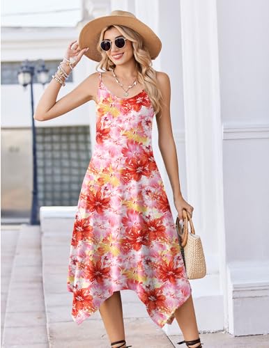 Image of Zeagoo Women Summer Midi Dresses 2026 Hawaiian Bohemian Beach Cover Up Sundress Spaghetti Strap Casual Dress with Pockets