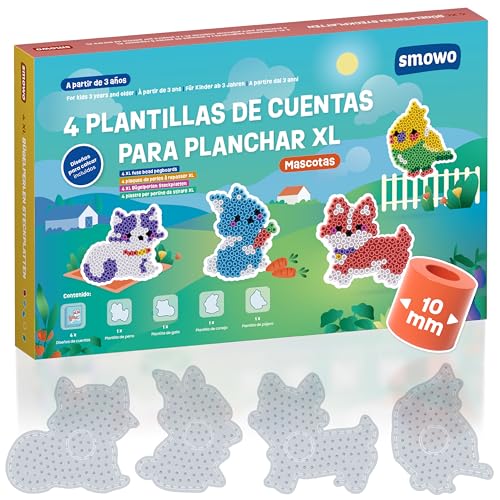 Smowo® Juego de 4 plantillas de perlas de planchar de 10 mm - Perros, gato, pájaro, conejo - Placas para cuentas de planchar