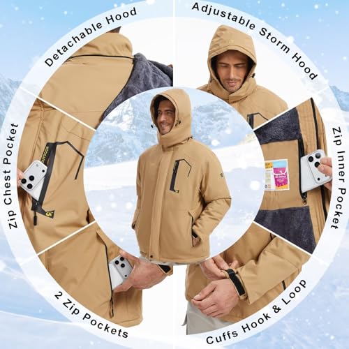Image of QPNGRP Mens Waterproof Fleece Ski Jacket Windproof Winter Snow Coat