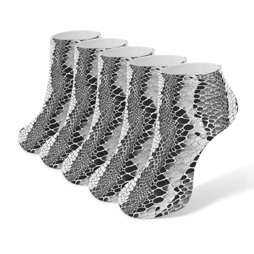 Calcetines tobilleros de piel de serpiente, 5 pares de calcetines cortos casuales de corte bajo atlético
