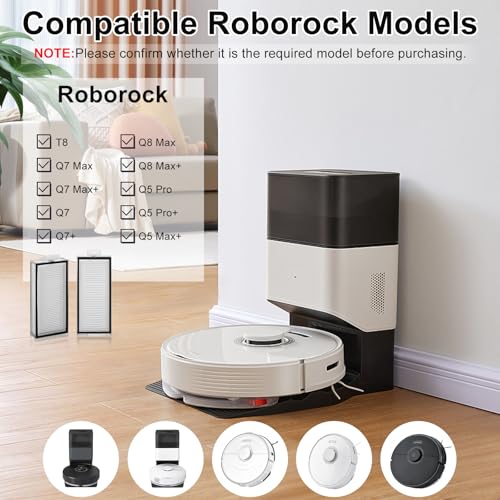 6 Stück Filter für Roborock Q5 Max+/Q7 Max/ Q7 Max+/ Q7/ Q7+/ Q8 Max/ Q8 Max+/Q5 Pro/ Q5 Pro+/ T8 Roboter Staubsauger Ersatzteil, Ersatzfilter für Roborock, Hepa Filter Waschbar Wiederverwendbar
