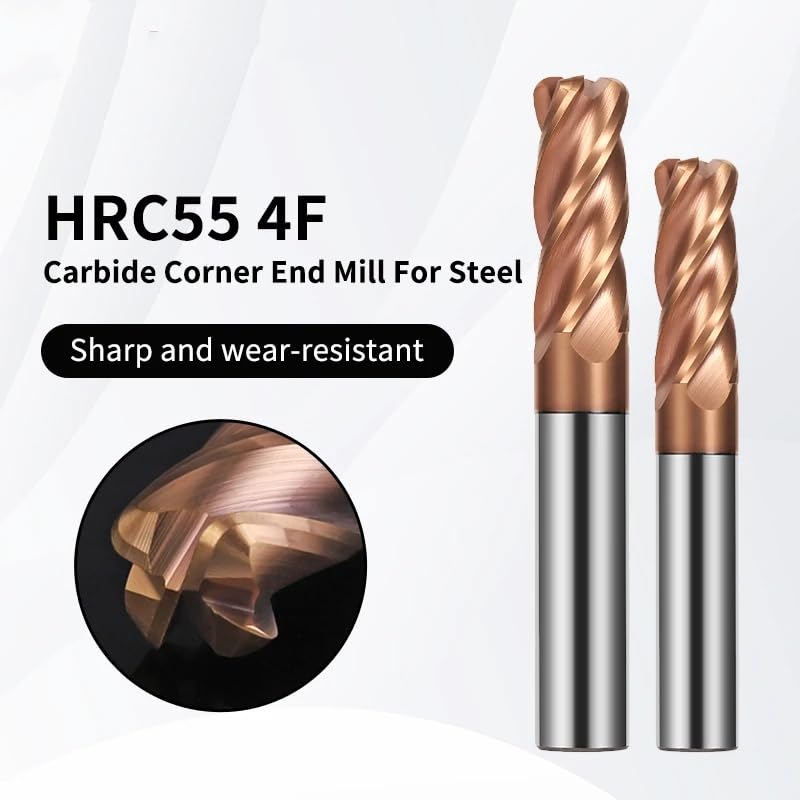 Obrabiarki CNC z spiralnym grzbietem do frezowania HRC55 Frez palcowy z 4 ostrzami i promieniem naroża węglików spiekanych, powlekany Nano, wiele rozmiarów(2.5R0.5x4x50)
