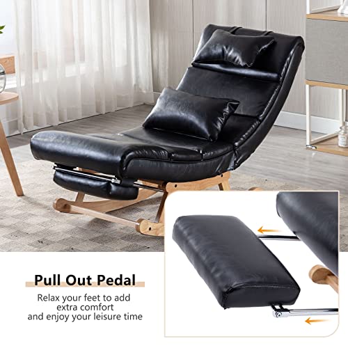 Gnixuu Rocking Lounge Chair, Modern Accent Rocking Glide Chair With Large Back, Pull Out Pedal And Pillows, Upholstered Lie Or Sleep Lazy Chair For Nursery, Living Room, Bedroom(Pu Black) #TOP2