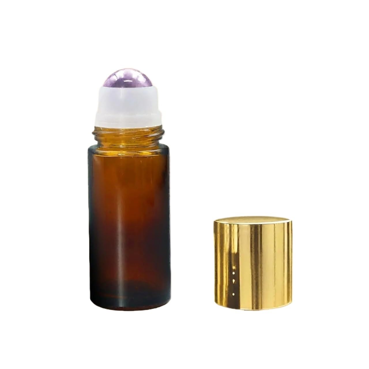 Palut 50ml Amethyst Crystal Roller Bottles, Refillable Amber Glass Roll On Containers with Natural Gemstone Roller Balls for Essential Oils Storage