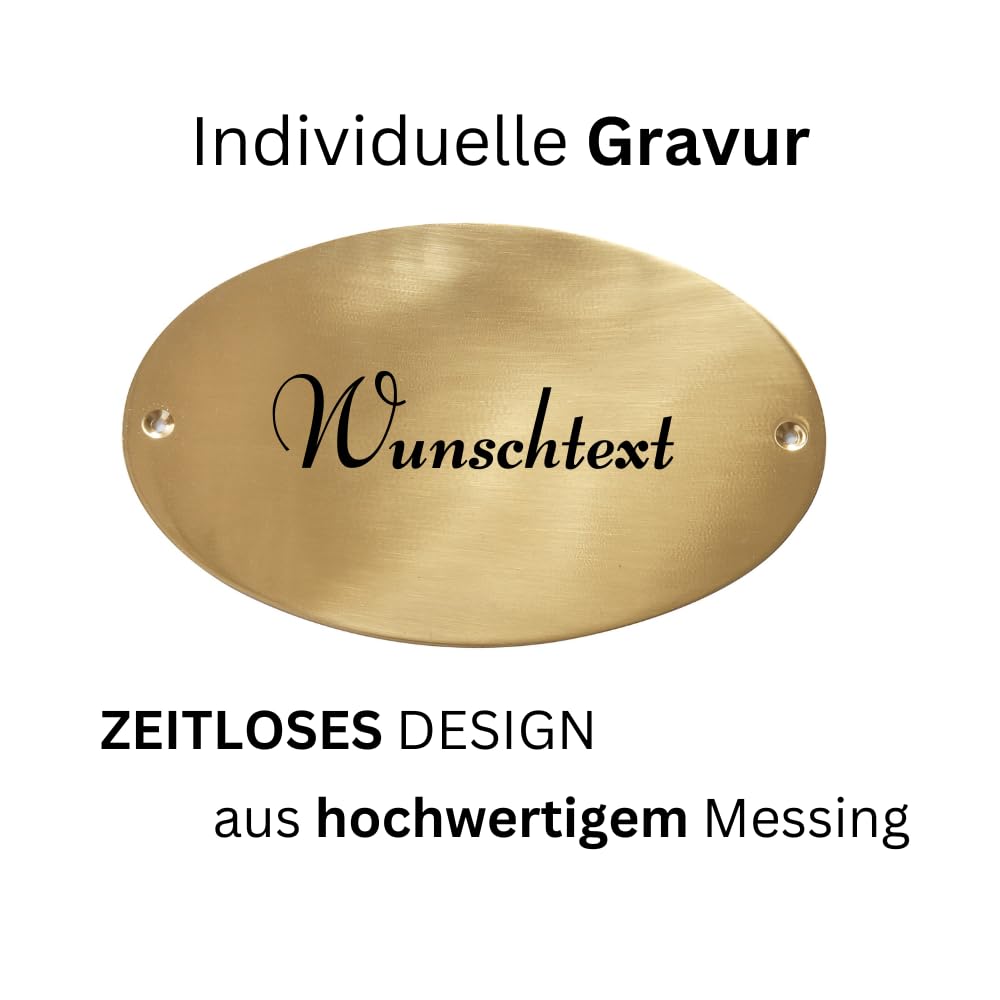 Exklusives Oval-Design: Massives Messing-Türschild (15 x 0,5 x 9,5 cm) mit individueller Gravur
