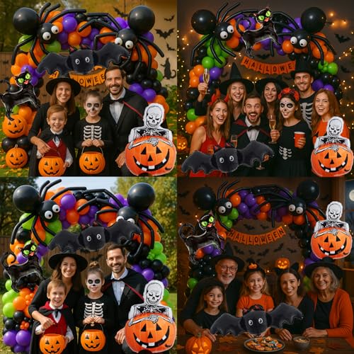 Bonropin 173pcs Halloween Balloon Garland Arch kit with Black Orange Green Purple Balloons Spider Balloons Halloween Foil Balloons for Haloween Theme Party Background Classroom Decorations - image 3