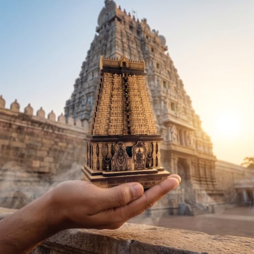 Image of Ayyappan Traders Sri Arulmigu Arunachaleswarar Temple Wooden Miniature Model|Annamalaiyar Gopuram Replica|3D Laser-Cut Wooden Temple Souvenir for Home, Pooja Room & CarDashboard (4x2.75x1.5 Inches)