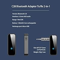 Vista 4 de Adaptador Receptor Transmisor Bluetooth Inalámbrico: Entrada y Salida de Audio Estéreo de 3.5mm Jack Auxiliar - para TV, Coche, Auriculares