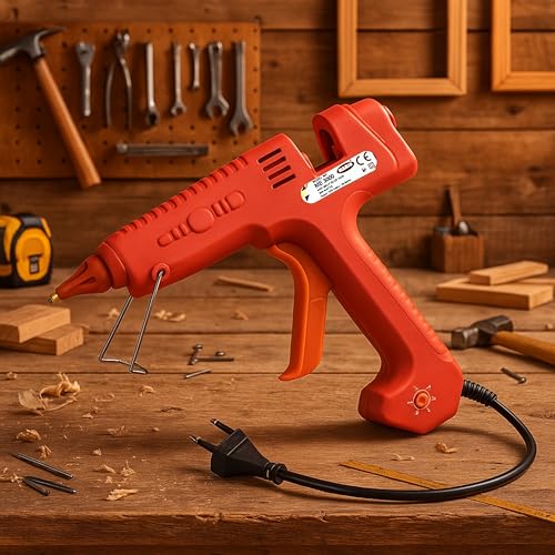 Image of Mario 300W Heavy Duty Glue Gun - Long Use, Nozzle Guard, Temp control+ 5 Crystal Clear Glue Sticks - Red (ME-3000)