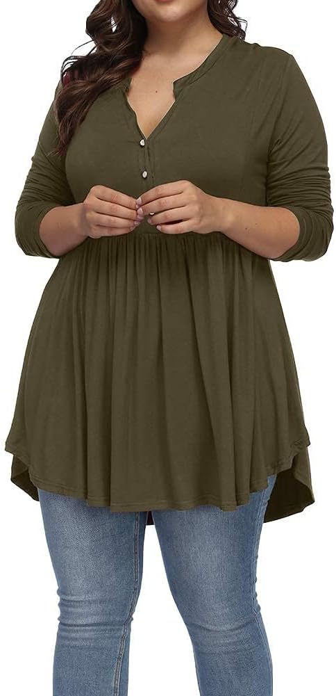Plus Size Tops for Women Curvy Fall Long Sleeve Dressy Tops Button V Neck Henley Shirts Casual Flowy Tunic Blouses - Image 3