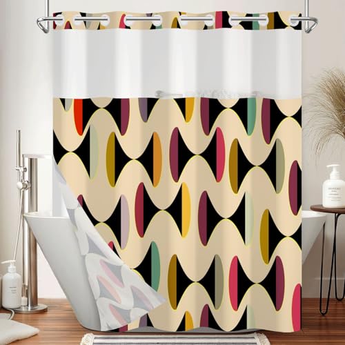Xiazhilaio Hookless Shower Curtain with Snap in Liner, Mid Century