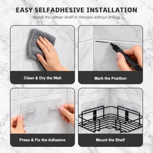 Image of LUMONY Set of 2 Bathroom Organiser Without Drill | Metal Corner Shelf Rack | No Drilling Self Adhesive Wall Mounted Storage Organizer | Rustproof Bathroom-Kitchen Shelves 8-9 Inch (Black)